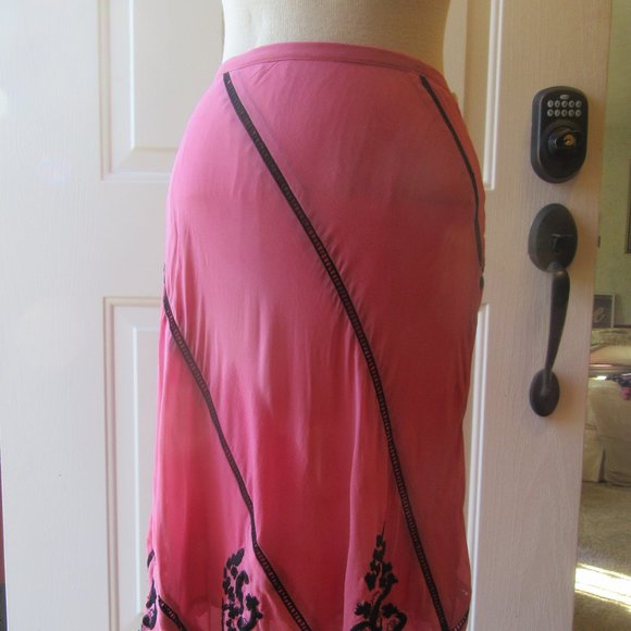 Vintage 80s-90s NWOT Persaman Midi Coral Pink and Black Chiffon Lined Skirt Sz 8 - Picture 9 of 9
